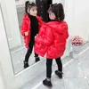 Girl Winter Red Black Jacket Fashion Casual Hooded Parkas Teen Kids Cotton Coat Parka Thick Warm Overcoat Sale 211203