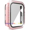 pour Apple Watch Series 7 Cases Hard PC Bling Diamond Cover avec protecteur d'écran en verre trempé Compatible 41mm 45mm