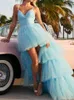 Sparkly Tulle High Low Evening Dresses Tiered Skirt Puffy A Line Prom Party Wear 2022 Homecoming Graduation Special Occasion Gowns Brithday Party Sweet 16 Dress