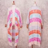 Boho Abiti a righe multicolori Copricostume da bagno Taglie forti Abbigliamento da spiaggia Abito kimono Costume da bagno estivo da donna Cover Up A828 210420