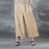 Desenhos de linho de algodão das mulheres calças de cintura alta harem solto macio macio cintura elástica branco calças de verão azul calças casuais para FEMA