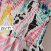 Zevity Femmes Mode Coloré Graffiti Imprimer Casual Smock Blouse Chemises Femmes Col Montant élastique Chic Blusas Marque Tops LS7051 210603