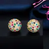 Classic Micro Pave Cubic Zirconia Bead Round Colorful Rainbow Disco Ball Stud Earrings for Women Boho Jewelry CZ712 210714