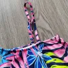 4-12 Anos Menina Swimsuit Kids Pom Ruffle Bikini Set Um Ombro S Banhing Terno Duas peças Swimwear infantil 2021