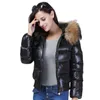 Grand véritable fourrure de raccon fourrure imperméable hiver gonfleur veste femme mince slim 90% de canard couteau à basse couche courte brillante femme plumina 211018