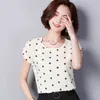 spring women chiffon plus size clothing o-neck polka dot short sleeved shirt print casual tops T-shirts D572 30 210506