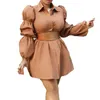 Casual Dresses Autumn Overized Women Dress African Brown Lapel Single-Breasted Long Sleeve Workwear Femme Vestiods Midi Robe