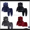 Dziecko Odzież Dziecko Maternity Drop Dostawa 2021 Złoty Vet 20 Design Winter Casual Solid Outsuits Zagęszczanie Bluzy Pants Twopice Sets Kid