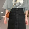 Black Denim Skirt Women Summer Korean Version Plus Size Breasted Thin High Waist Mid-length Loose Skirts Female LR1202 210531
