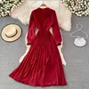 Spring Autumn Vintage Women Casual Dresses Round Neck Puff Sleeve Draped Maxi Robe Female Elegant Big Swing Vestidos New 2022