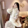 Wonder Chinês Casaco de Pele Coat Court Cetim Mid-Length Frisado Jaqueta de Xaile Inverno Outwear 210510