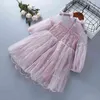 3-7 anni vestiti della ragazza di alta qualità moda primavera casual rosa giallo verde pizzo maglia bambini bambini ragazza abiti da principessa 211027