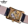 Winner Retro Casual Series Rectangle Dial Design Golden Pattern Hollow Skeleton Watches Men Watch Top Brand Luxury Mechanical