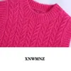 Женская мода обрезанный трос вязаный жилет свитер Vintage O шеи без рукавов женский жилет шикарный красный вершины 210520