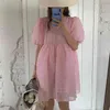 Princess Pink Slim Prom Femme Mini abito allentato Elegante estate maniche corte Chic Streetwear All Match Abiti sexy 210529