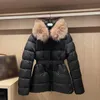 Women Fur Parkas Down Jacket Zipper Closure Pockets Belt Thick Warm Coat Classic Designer Woman Hood Winter Loose Long Outwear {category}