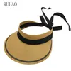 여름 여성 활 짚 태양 바이저 모자 레이디 빈 탑 모자 foldable 와이드 브림 해변 Ponytail Sun 자외선 보호 모자