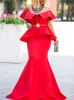 Kırmızı Noel Elbise Kadınlar Için Maxi Kapalı Omuz Bodycon Seksi Fırfır Zarif Yemeği Kutlamak Parti Kulübü Akşam Uzun Elbiseler 210416