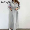 Beiyingni, vestido de sudadera de gran tamaño para mujer, informal, cálido, grueso, coreano, con cordón, cremallera, de talla grande, sudaderas con capucha, vestidos, Color Hit Y1204