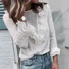 Women Ladies Gouses and Tops Cashing Ruffles Lace Polka Dot O Neck Shirt Sleeve Blusas Blusas Mujer de Moda 210518