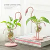 3 Types Pink Flamingo Shape Glass Tabletop Plant Bonsai Flower Wedding Christmas Decorative Metal Vase Home Decoration Accessory