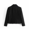 ファッションビンテージカレッジスタイルの女性ブラックツイードジャケットシングルブレストポケット長袖女性制服コートカザコフェムミ210914