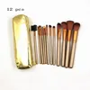 12 stks Gold Make-up Borstel Set Professionele Gouden Lederen Bag Houten Handvat Cosmetica Make-up Borstels Kits