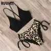 RUUHEE Bikini maillot de bain Push Up maillots de bain femmes ensemble léopard dentelle dos nu femme Sexy Biquini taille haute 210702