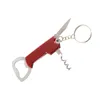 Portable Key Ring Bottle Opener Rostfritt Stål Korkskruv Kniv Pulltap Dubbel Hinged Öl Vinflaska Öppna Kök Bar Verktyg