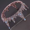 Baroque Reine Roi Tiara Couronne De Mariée Coiffure De Mariage Opale Rose Or Couleur Diadèmes et Couronne Robe De Mariée Accessoires De Cheveux X0625