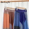 Sort couleur maille jupes pour femme mode haute qualité doublure coréenne Vintage belle Midi plissée Tutu Tulle jupe 210506