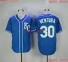 Men Women Youth #30 Yordano Ventura Baseball Jerseys Blue Stitched Aangepast Aangepast Naam Number Jersey XS-5XL