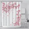 Dusch gardiner rosa körsbärsblomning persika blommor gardin vit bakgrund flicka badrum vattentät polyester trasa med krokuppsättning