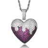 Хип-хоп сердце кулон ледяной, выделенный Bling Cubic Zirconia AAA CZ Ожерелье Кулон для мужчин Ювелирные изделия с твердым спинкой X0707