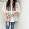 أنيقة الرباط زهرة التطريز بلوزة المرأة قصيرة الأكمام بوهو قمم الصيف الكورية شيك blusas قميص فام 210519