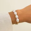 Punk 2022 Gold Color Baroque Pearl Chain Bracelets For Women Irregular Beaded Couple Pendants Bangles Hand Jewelry Gift