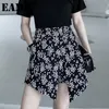 [EAM]女性の黒いパターン印刷不規則な広い脚のショートパンツの高い腰の緩いフィットズボンファッションスプリング夏1dd7537 21512
