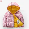 2024 kinderen winterjas jas voor kinderen meisje zilveren goud jongens casual capuchon lagen babykleding uit het kader van parka jassen