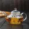 600 ml gestreifte Kürbisform Blumenteekanne Glas Teekanne mit Infuser Teeblatt Kräuter hitzebeständig Topf Blume Teetasse 210724