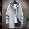 Winter Long Cardigan Sweater Men Fleece Winter Jacket Men's Slim Sweaters Hooded Sweater Thick Warm Coat Mens Warm Clothing 211106