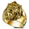 Fashion High Quality Animal Stone Ring Men's Lion Rings Stainless Steel Rock Punk Male Women Lion's Head Gold Jewelry Cluster