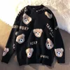 Женские свитеры Женские рождественские письма Cartoon Cute Bear Full Print Wine Red Weater Winter O-образный случай повседневная мода.