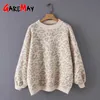 maglione donna dolcevita leopardo lavorato a maglia stampa animalier inverno pullover femminili spessi top casual oversize 210922