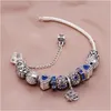 925 STERLING Silver Blue Charm Bead Fit Bracelets de pandora européens pour femmes coeur Crystal's Eye Stone Balloon Crystal Charm Perles