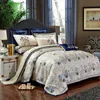 4/6 / 10pcs Blue Jacquard Literie de luxe Ensemble King / Queen Taille Taille US Roi 104x90in Coton Feuille Plat Draps Spread Housse de couette Taie d'oreiller 210721