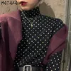 Matakawa Harajuku Polka-Dot Half-High Collar T-shirt Slanke Japanse Bottoming T-shirt Lange mouw Herfst Tops voor Vrouwen 210513