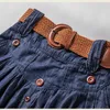 Joyeux jolies femmes bleu foncé Denim jupe ceintures plissées 2021 automne taille haute longue jean solide mi-mollet jupes