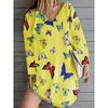 Balteral Sexy Mini Girl Loose Dress Butterfly Print Long Sleeve Fashion Short Casual Dresses