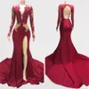 Thigh-High Slits Mermaid Prom Dresses Applique Woman's Lady Party Gown Birthday Christmas Long Sleeve Evening Dress