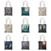 Party Supplies 16 Style Gift Wrap Handbag High Capacity Eco Reusable Shopping Halloween Print Canvas Shoulder Bags Fashion Leisure Coin Bag Literature Art